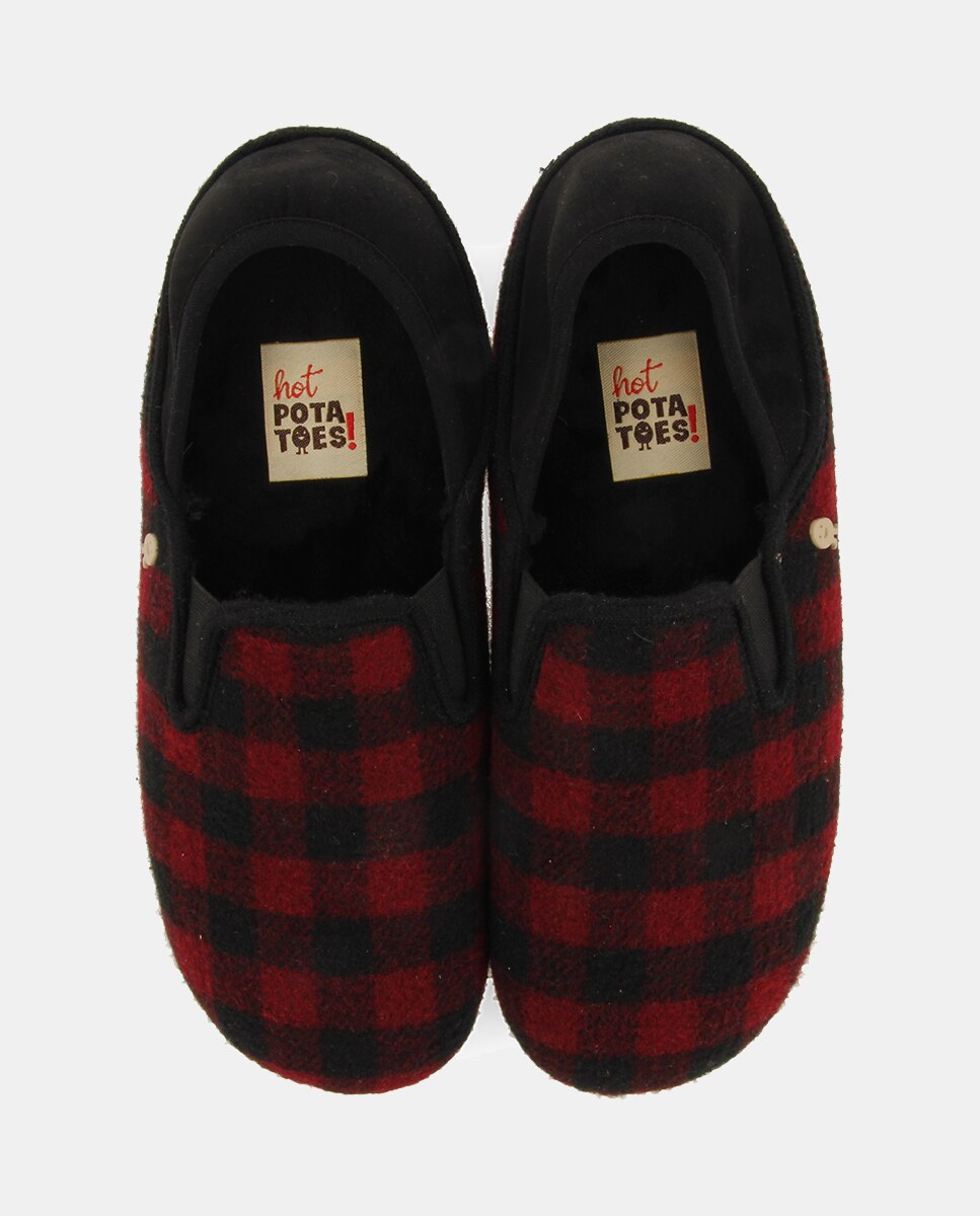 Pantufas Tipo Babuchas com Estampado aos Quadrados Bordeaux-9