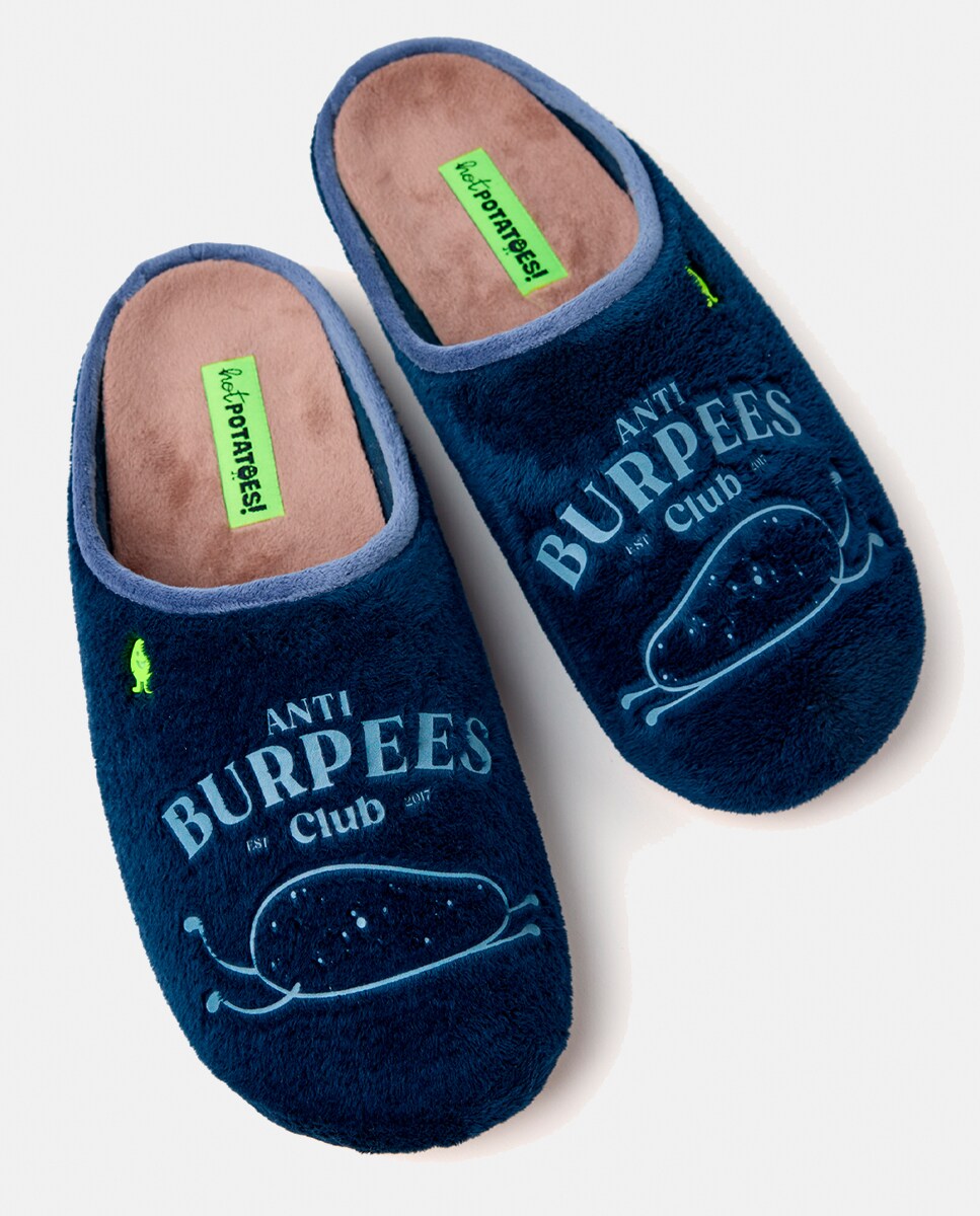 Pantufas de Pelo com Frase Azul-marinho-2