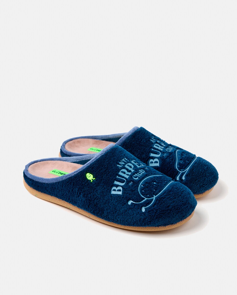 Pantufas de Pelo com Frase Azul-marinho-3