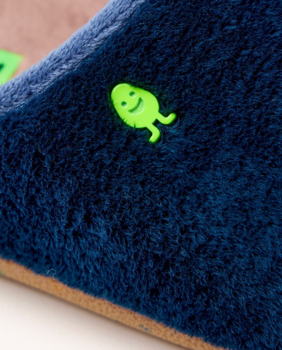 Pantufas de Pelo com Frase Azul-marinho-5