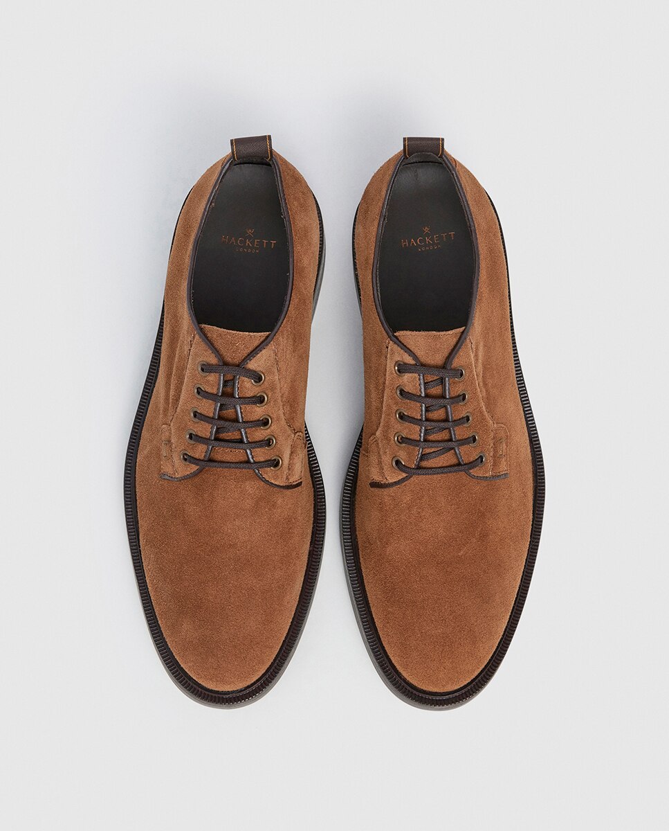 Sapatos de Camurça com Atacadores e Logótipo Cosido à Mão Castanho-escuro-2