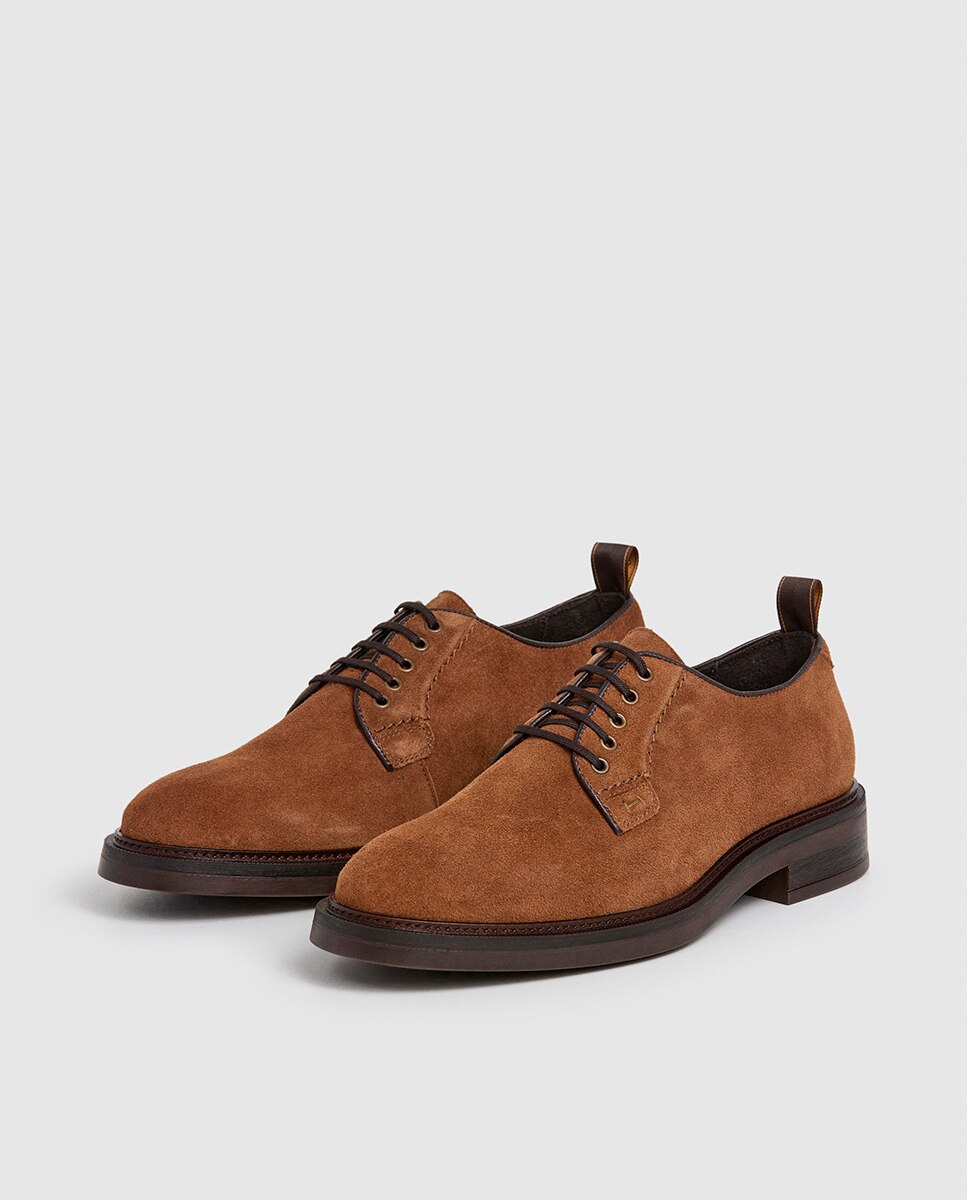 Sapatos de Camurça com Atacadores e Logótipo Cosido à Mão Castanho-escuro-3
