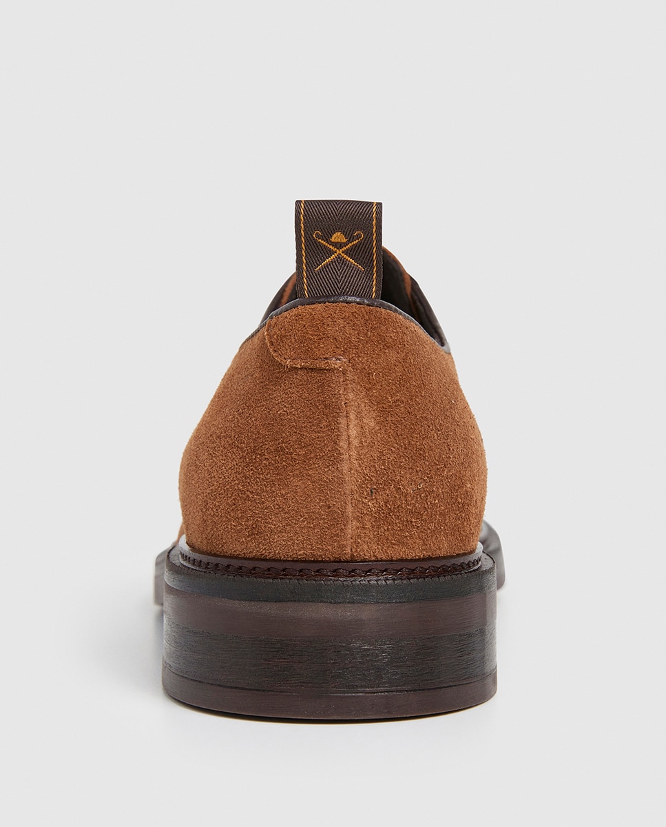 Sapatos de Camurça com Atacadores e Logótipo Cosido à Mão Castanho-escuro-4
