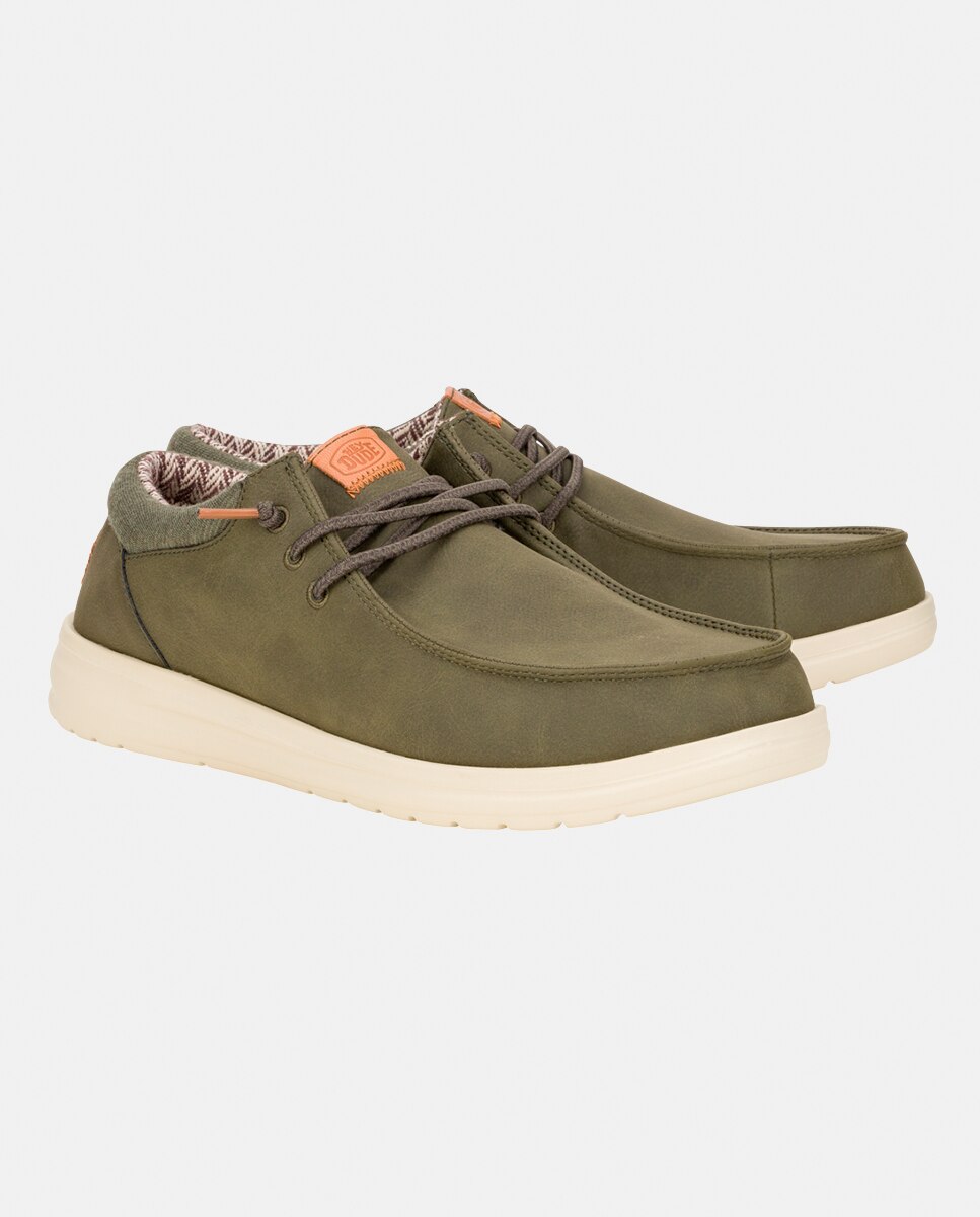 Sapatos de Atacadores em Nobuck Sintético Caqui-2