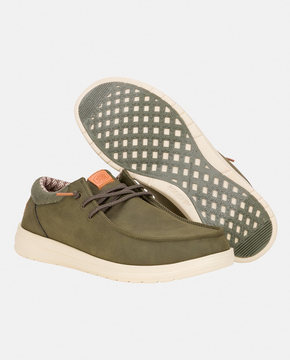 Sapatos de Atacadores em Nobuck Sintético Caqui-3