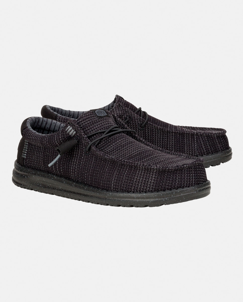Sapatos de Atacadores em Malha Elástica Preto-2