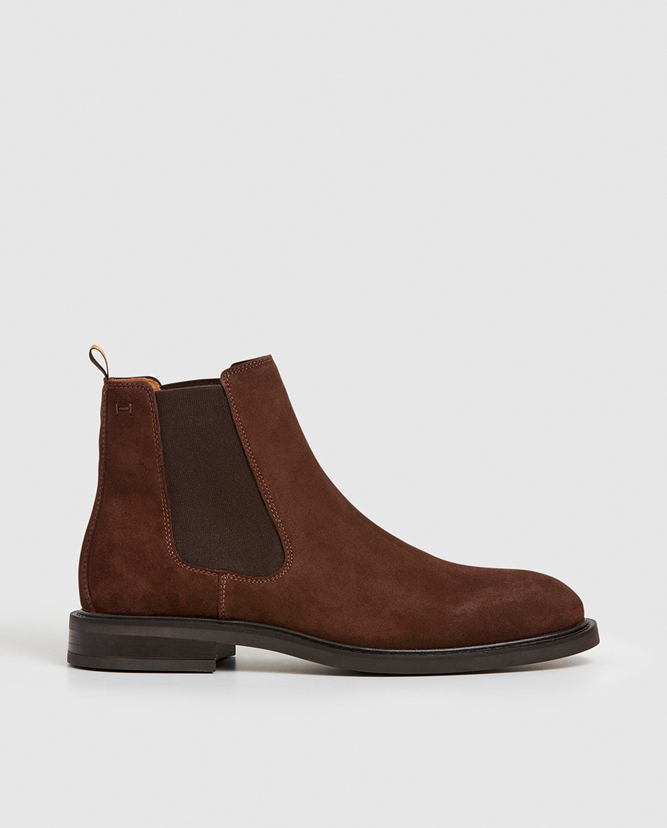 Botins Chelsea de Camurça com Logótipo Cosido à Mão Castanho-escuro-1