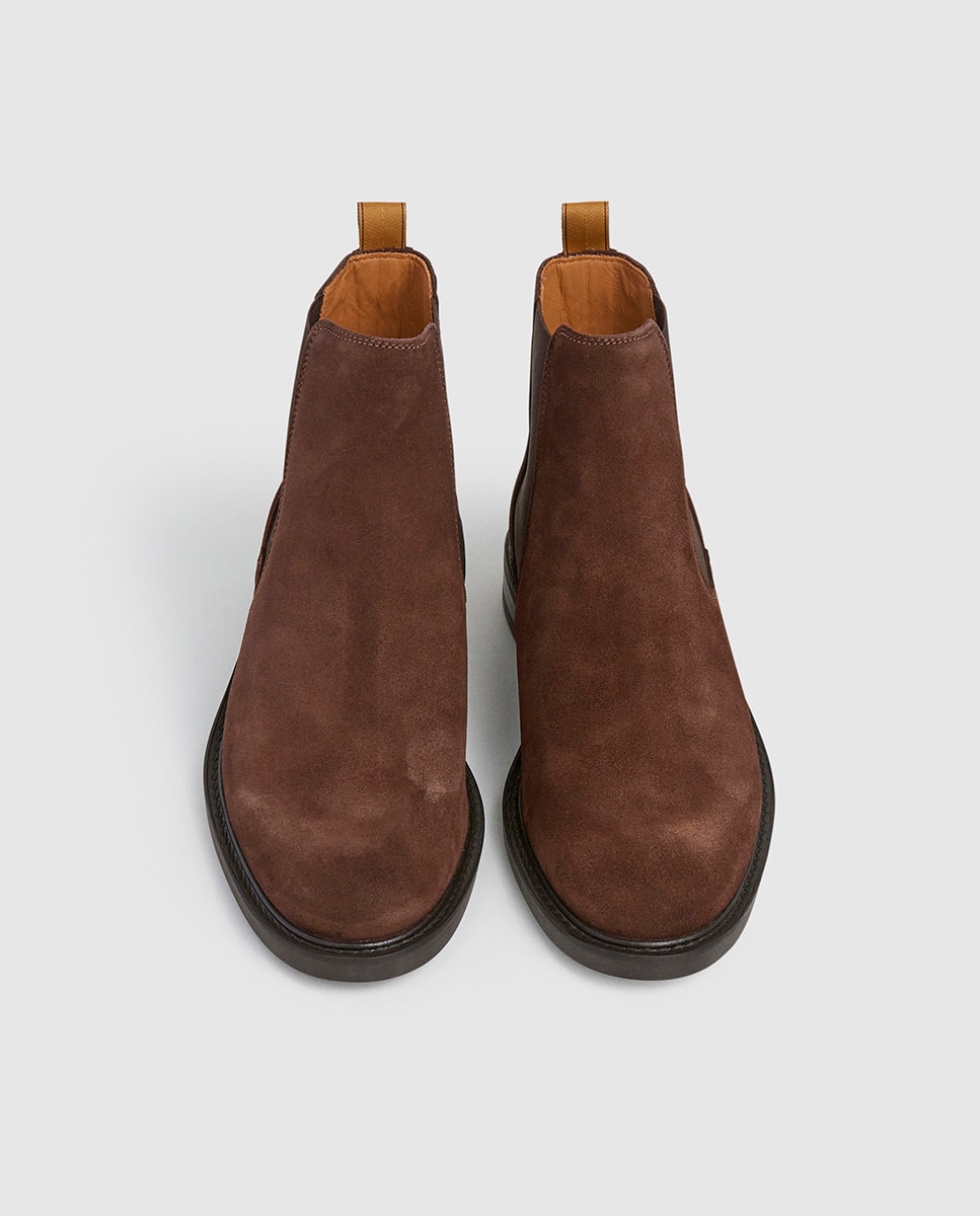 Botins Chelsea de Camurça com Logótipo Cosido à Mão Castanho-escuro-2