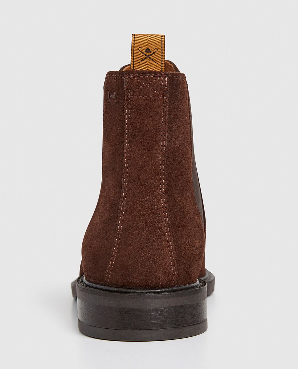 Botins Chelsea de Camurça com Logótipo Cosido à Mão Castanho-escuro-4