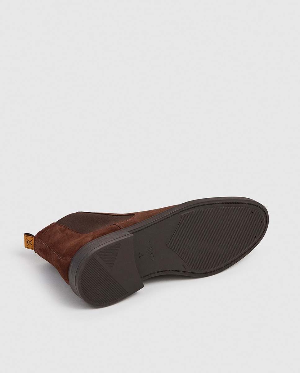 Botins Chelsea de Camurça com Logótipo Cosido à Mão Castanho-escuro-6