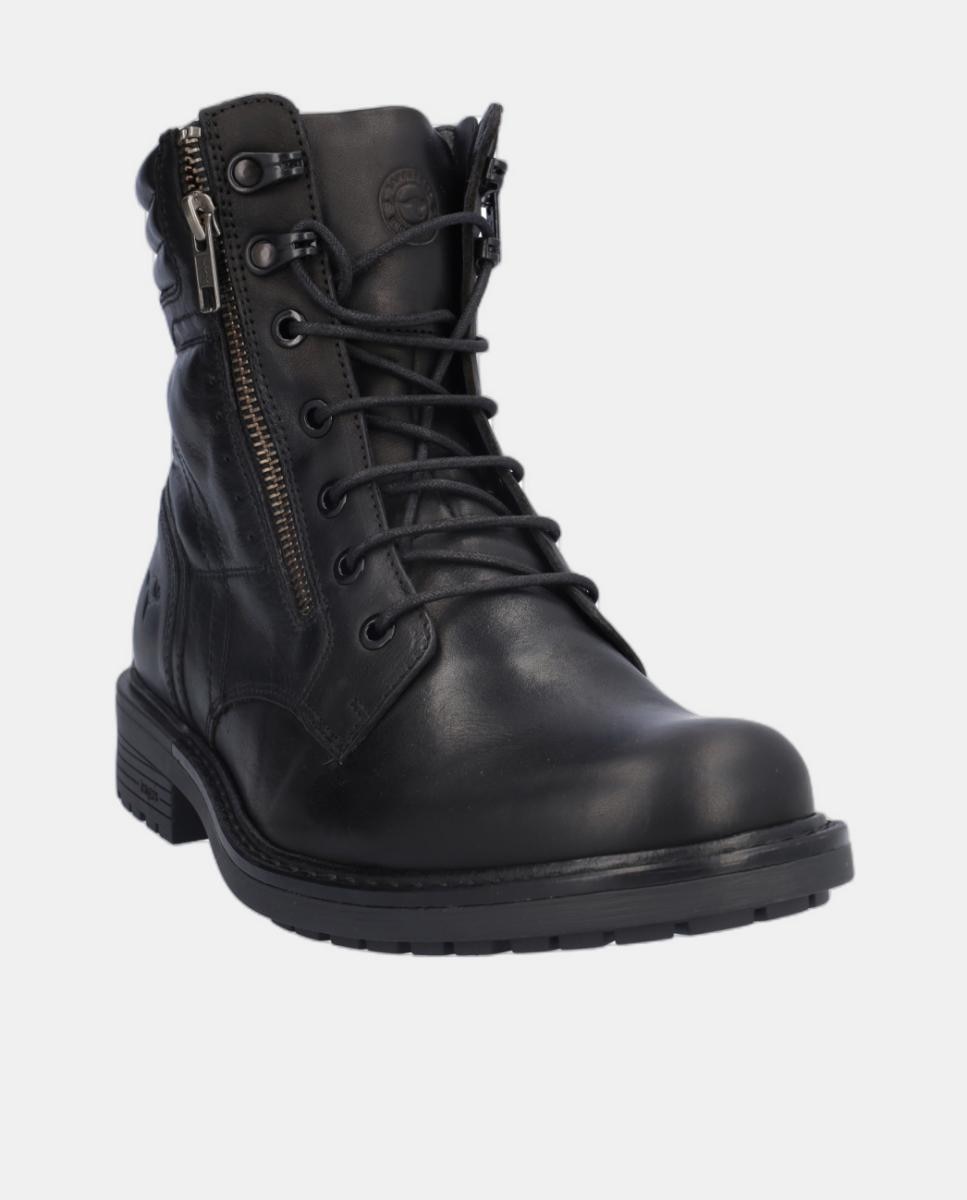 Bota em Pele com Atacadores e Fechos de Correr Preto-2