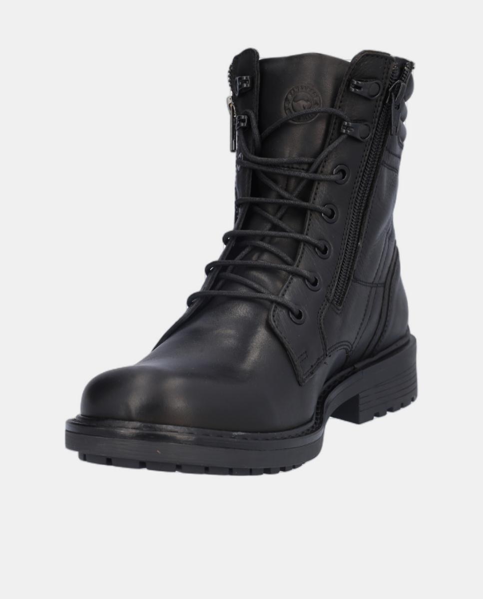 Bota em Pele com Atacadores e Fechos de Correr Preto-3