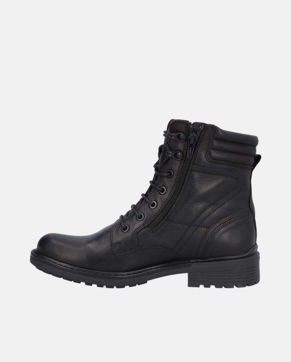 Bota em Pele com Atacadores e Fechos de Correr Preto-4