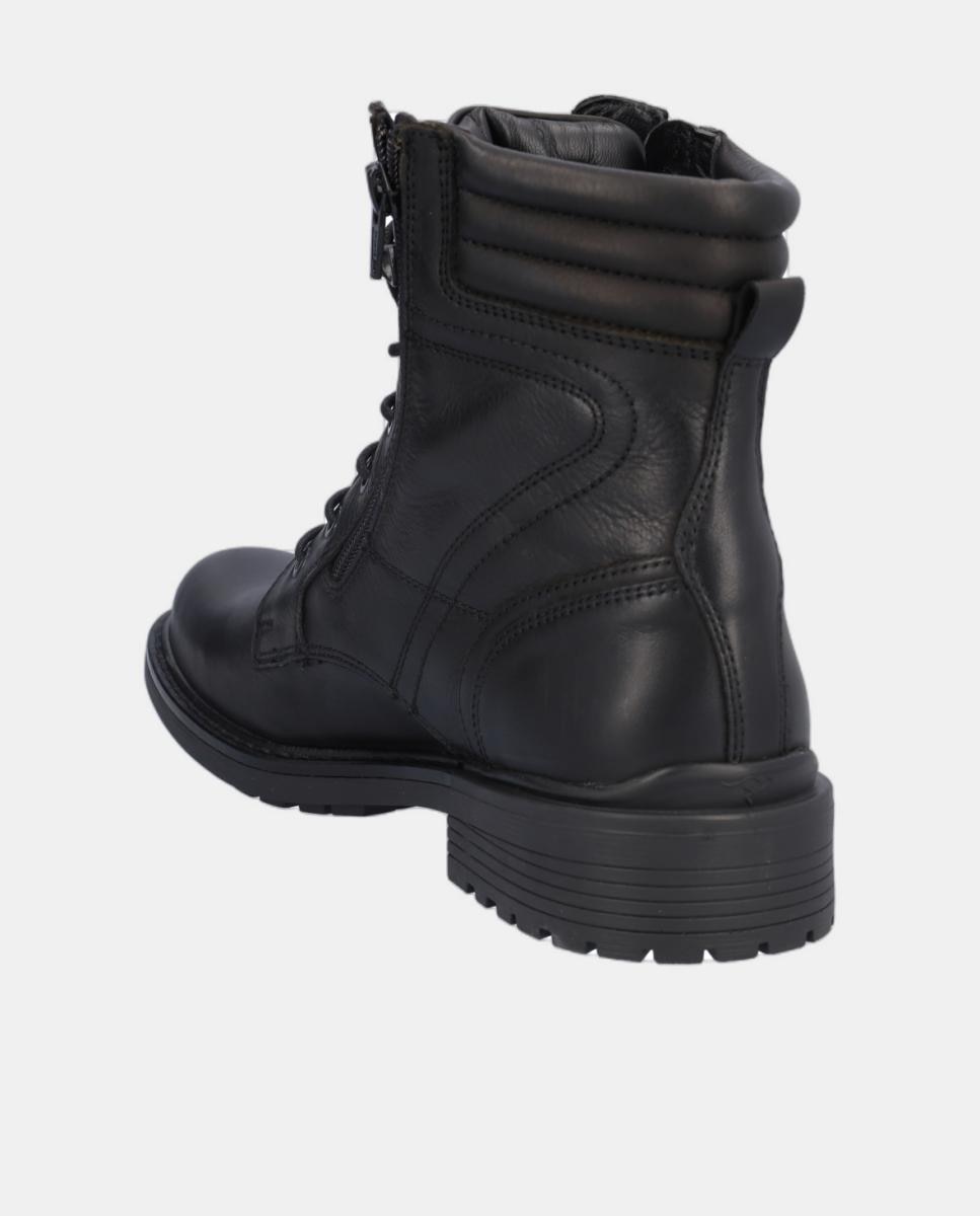 Bota em Pele com Atacadores e Fechos de Correr Preto-5