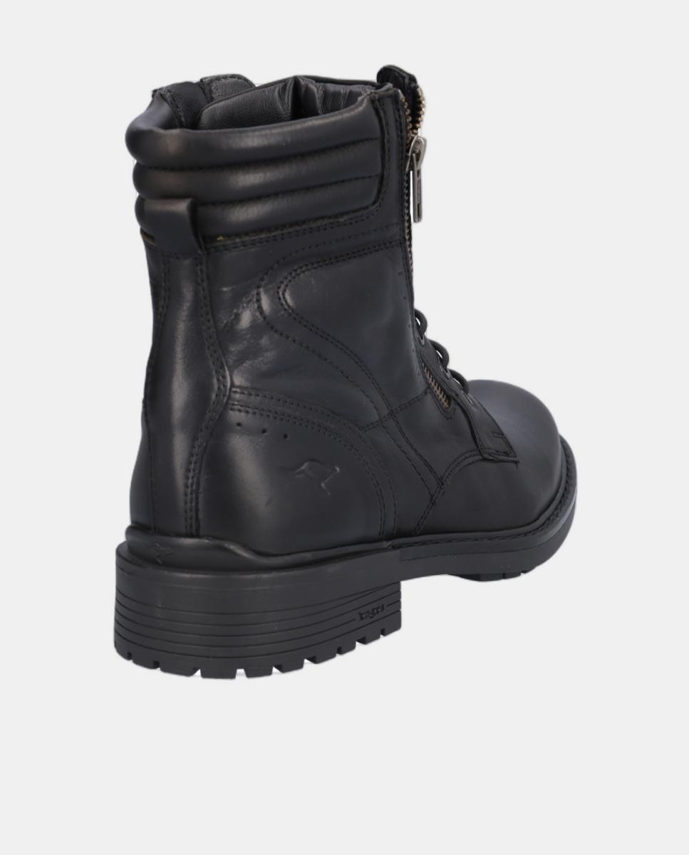 Bota em Pele com Atacadores e Fechos de Correr Preto-6