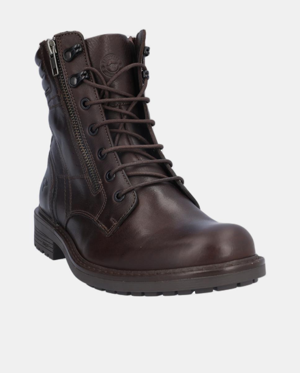 Bota em Pele com Atacadores e Fechos de Correr Castanho-2
