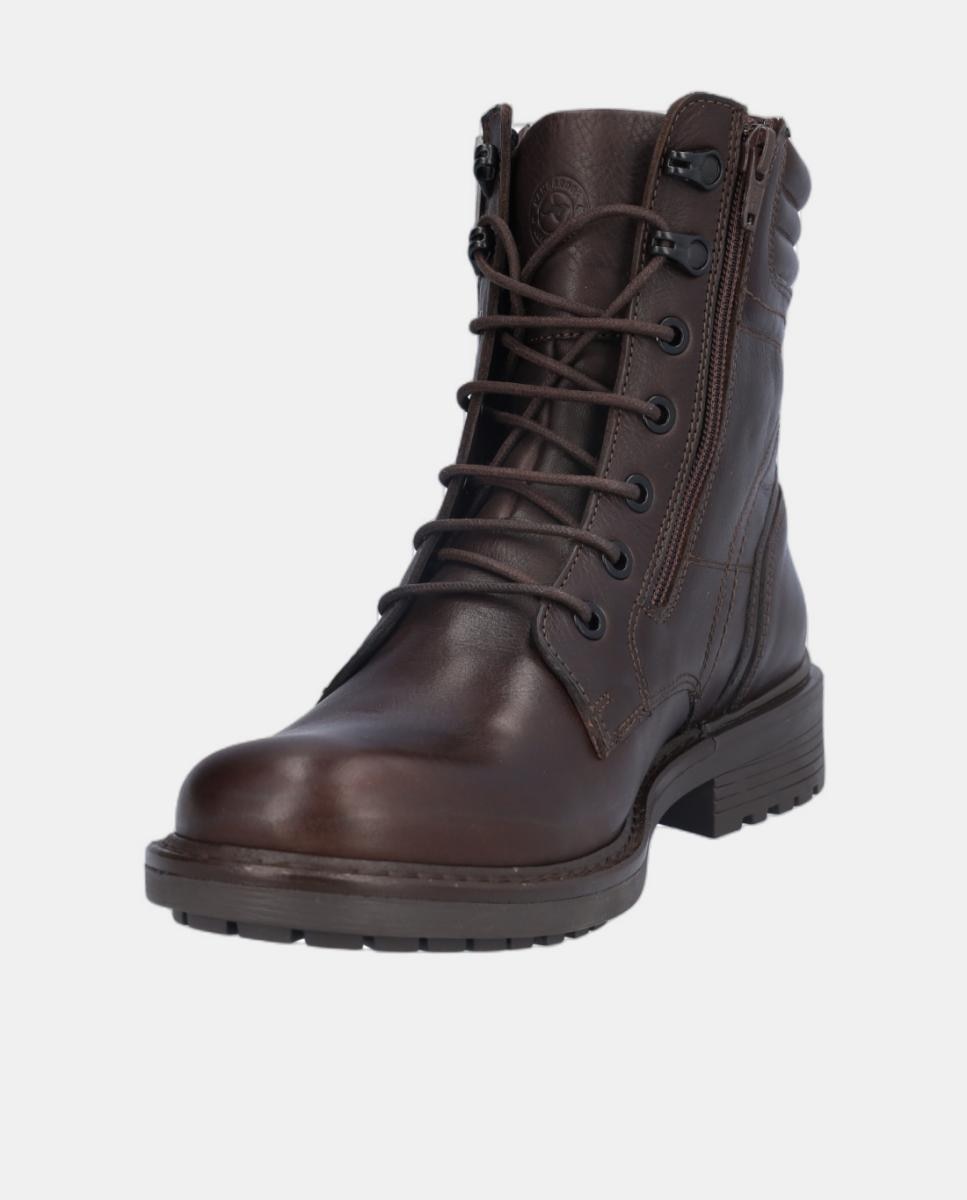 Bota em Pele com Atacadores e Fechos de Correr Castanho-3