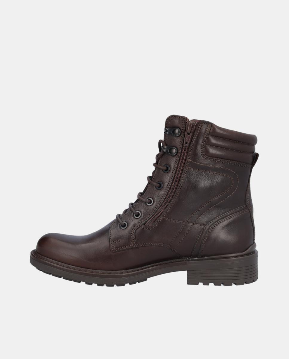 Bota em Pele com Atacadores e Fechos de Correr Castanho-4