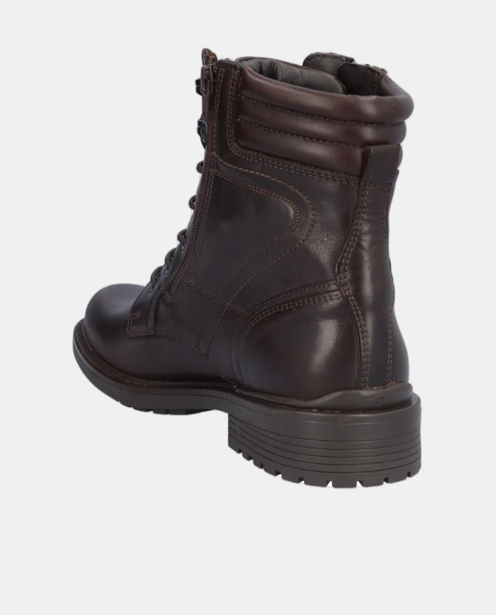 Bota em Pele com Atacadores e Fechos de Correr Castanho-5