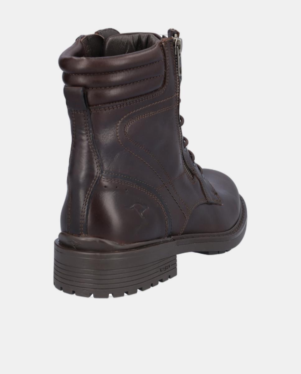 Bota em Pele com Atacadores e Fechos de Correr Castanho-6