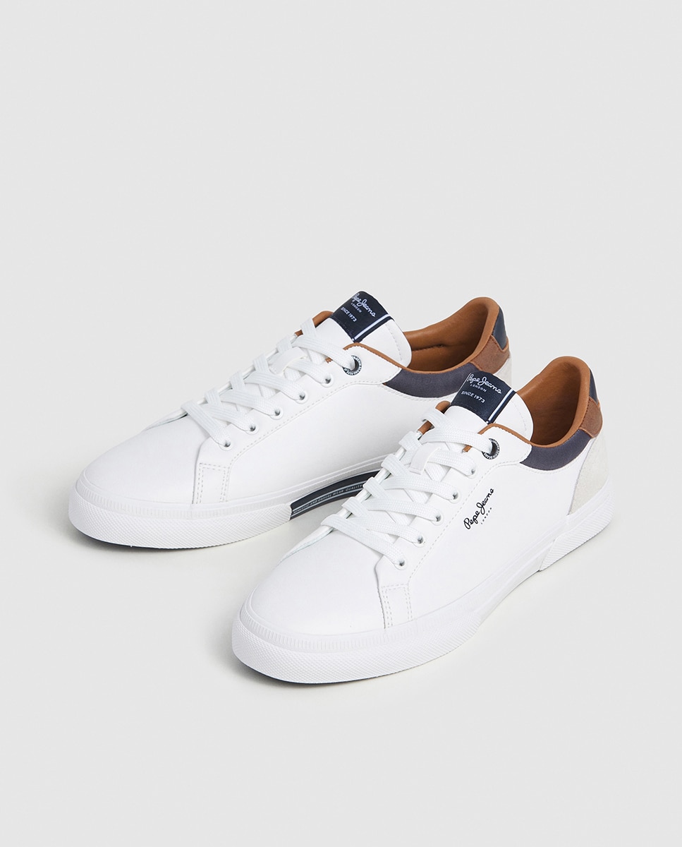 Zapatilla de corte bajo con suela vulcanizada y detalles en contraste de color. - Pepe Jeans - Blanco Blanco-5