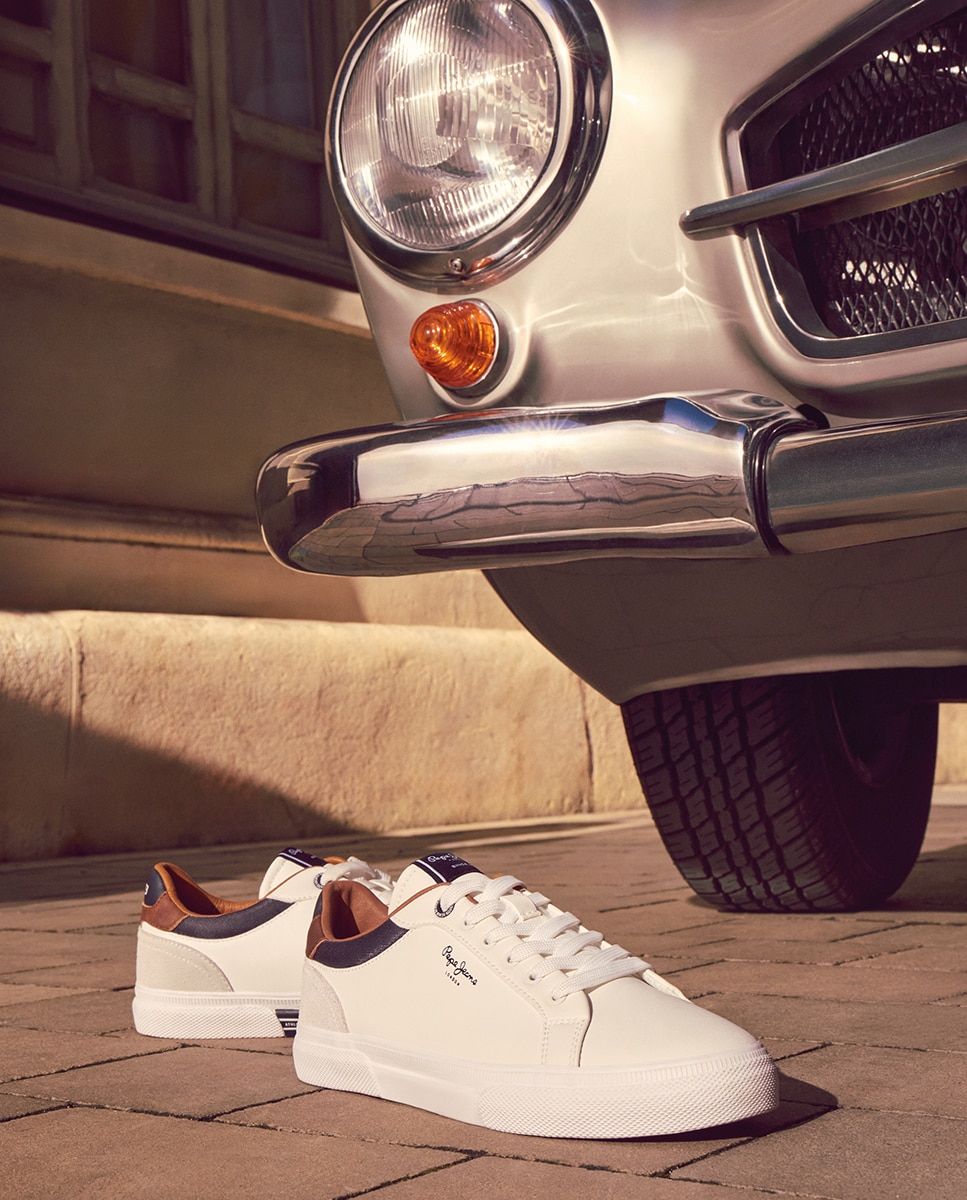 Zapatilla de corte bajo con suela vulcanizada y detalles en contraste de color. - Pepe Jeans - Blanco Blanco-10