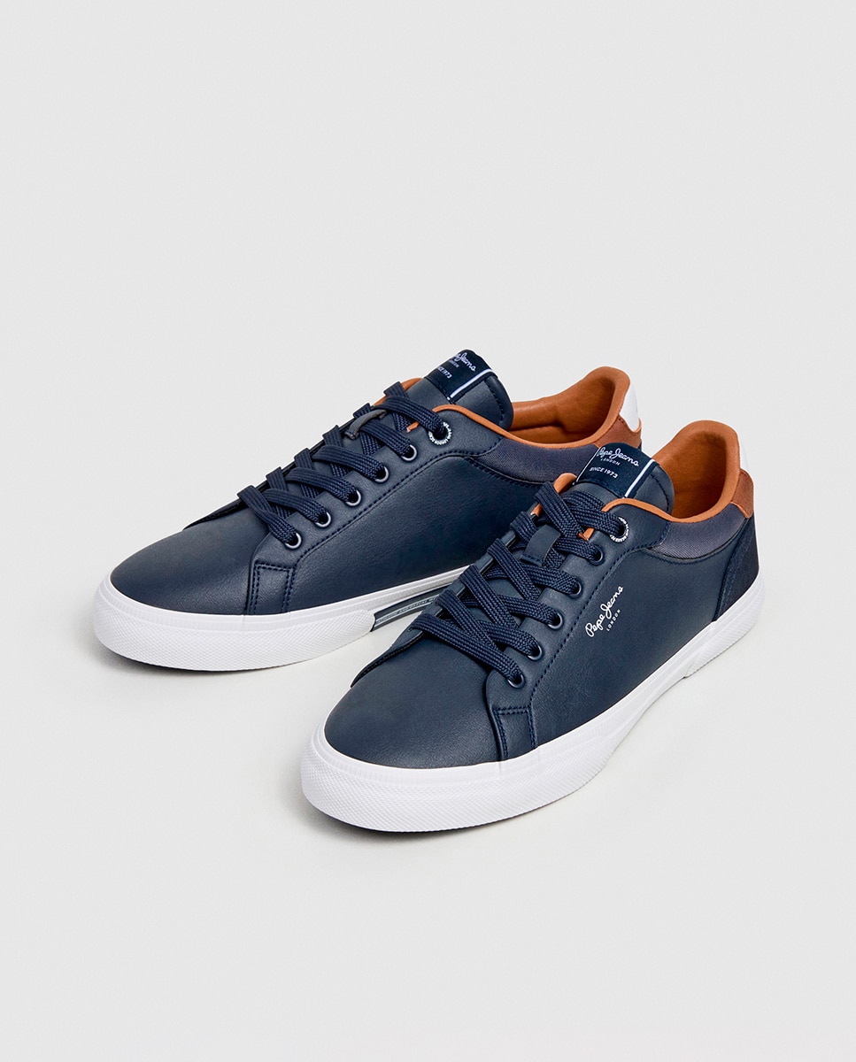 Sapatilhas de Corte Baixo com Sola Vulcanizada e Detalhes em Contraste de Cor. Azul-marinho-10