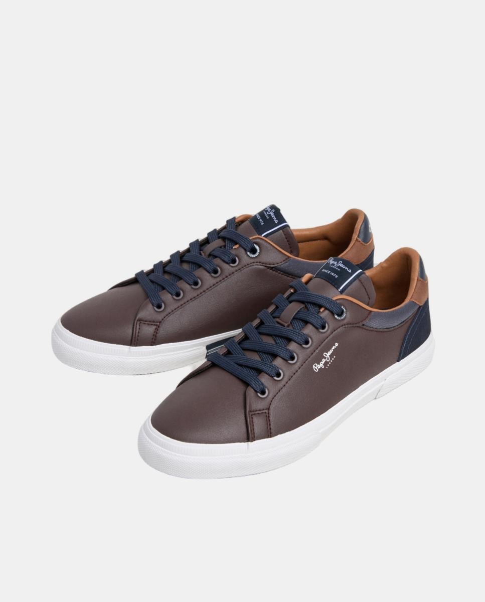 Sapatilhas Baixas Kenton com Logótipo Lateral Castanho-2