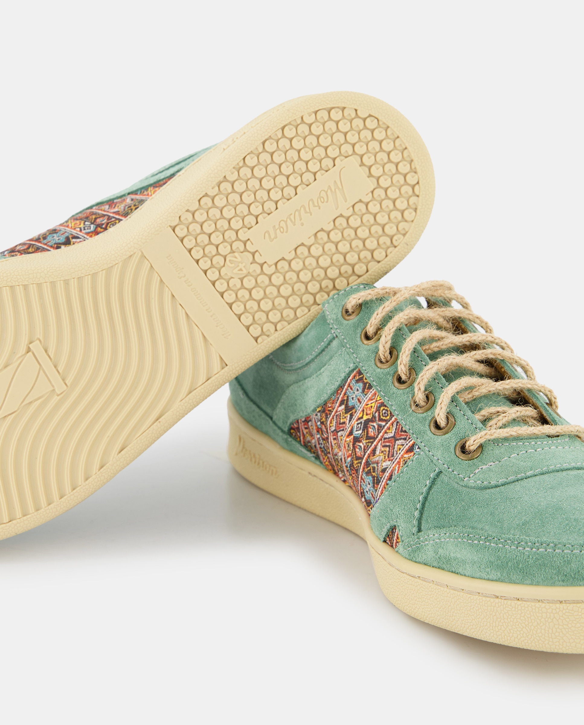 Sapatilhas Baixas Maya com Estampado Étnico, Atacadores de Juta e em Croute Verde-5