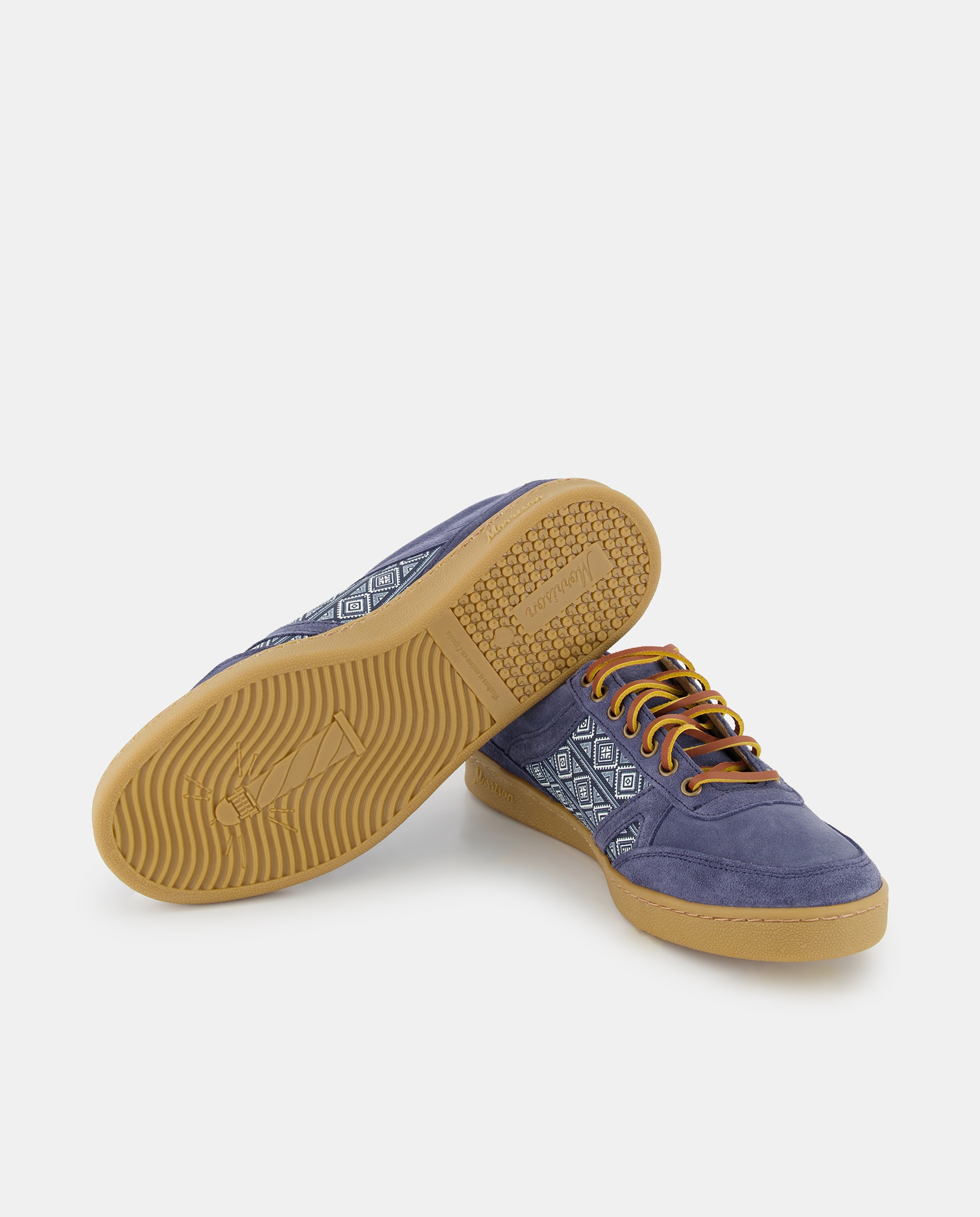 Sapatilhas Baixas Shelby com Estampado de Piqué, Atacadores de Pele e em Croute Azul-marinho-2