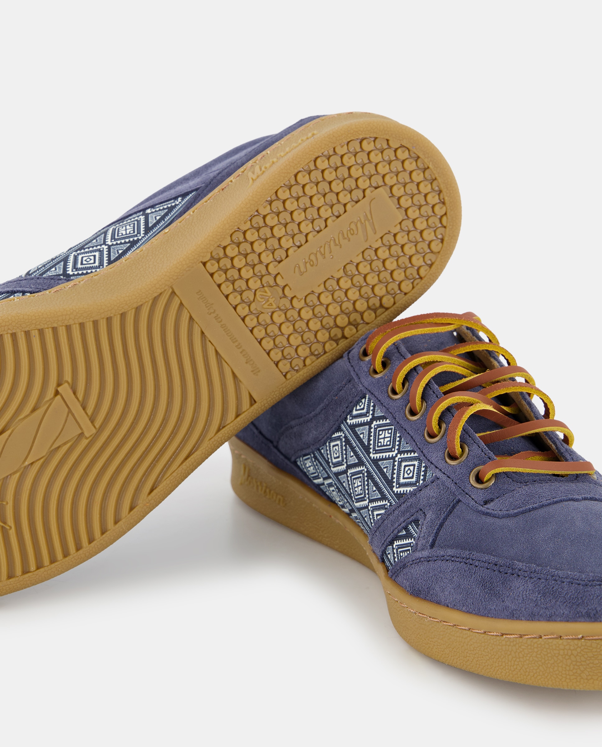 Sapatilhas Baixas Shelby com Estampado de Piqué, Atacadores de Pele e em Croute Azul-marinho-5