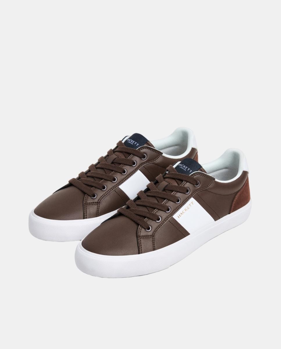 Zapatillas deportivas de hombre Blake Handle de cuero con cordones. - Hackett - Marrón oscuro Marrón oscuro-3