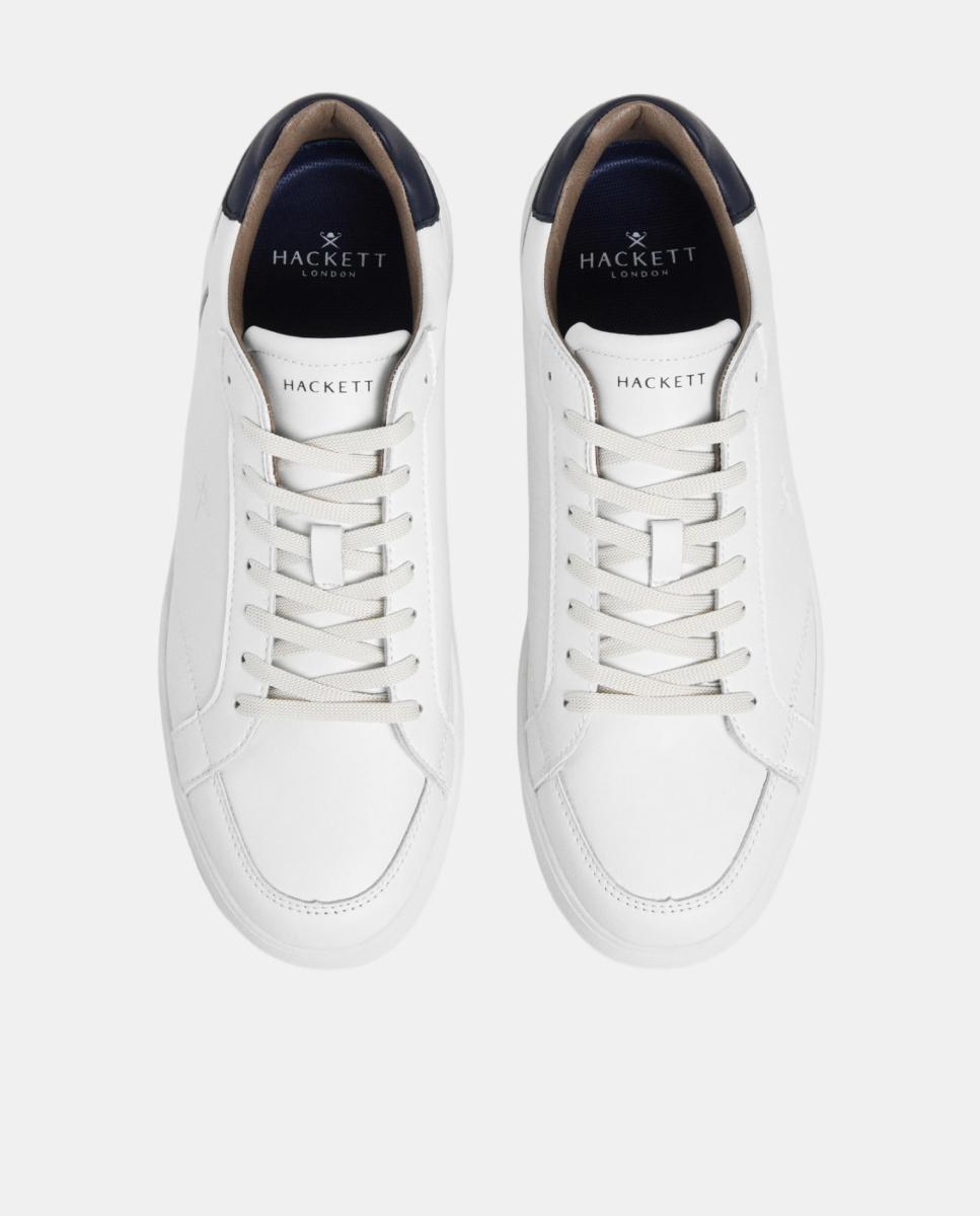 Zapatillas deportivas de hombre de cuero y ante cierre de cordones. - Hackett - Blanco Blanco-2