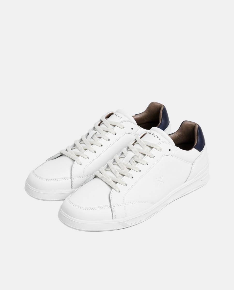 Zapatillas deportivas de hombre de cuero y ante cierre de cordones. - Hackett - Blanco Blanco-3