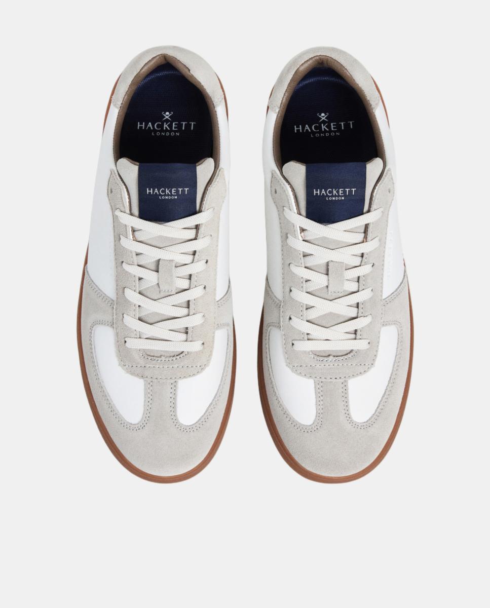 Zapatillas deportivas de hombre de cuero reciclado con paneles de ante. - Hackett - Blanco Blanco-2