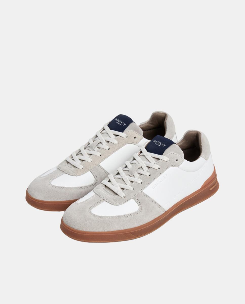 Zapatillas deportivas de hombre de cuero reciclado con paneles de ante. - Hackett - Blanco Blanco-3