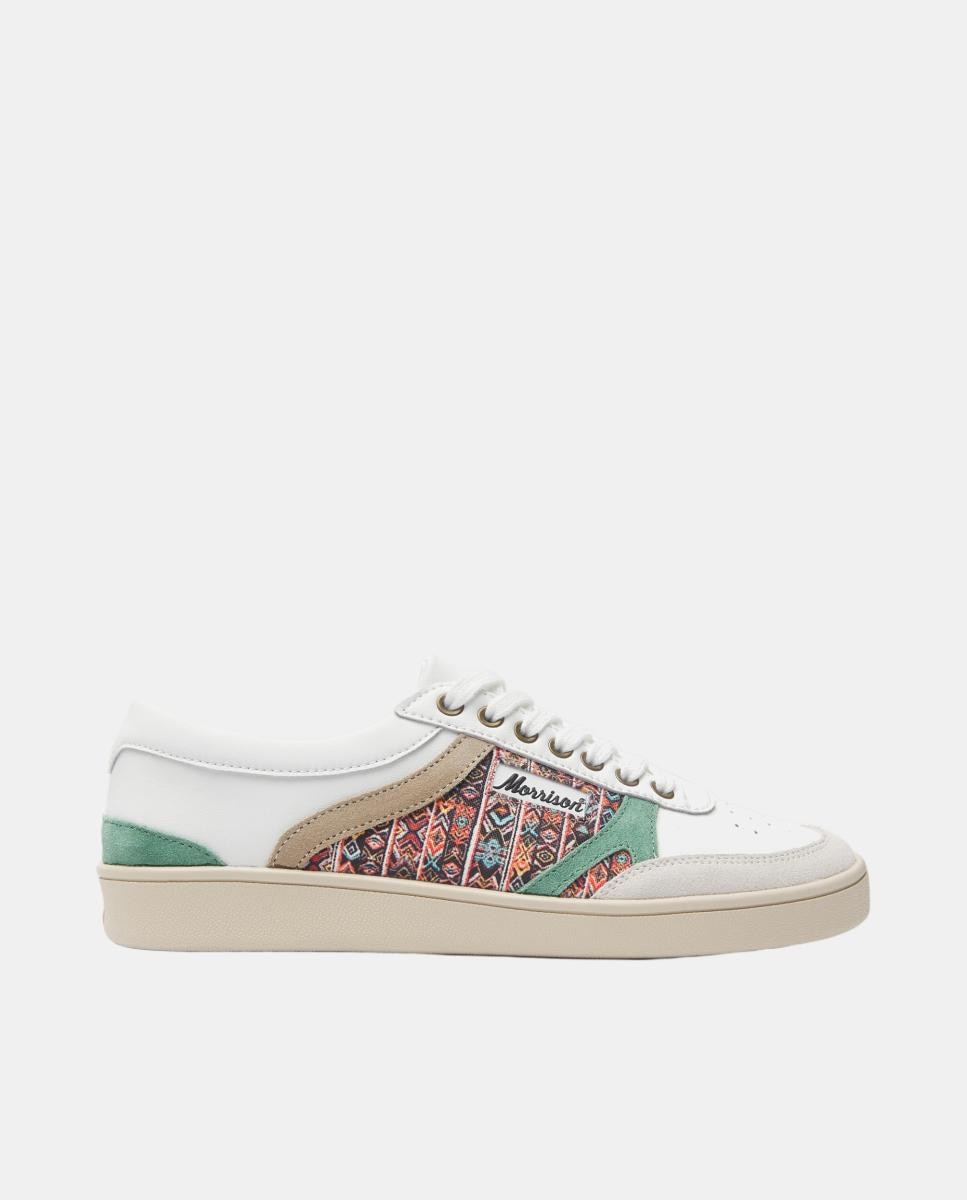 Imagen 0 de Zapatillas Nineties de hombre en cuero y detalles de serraje con estampado étnico Blanco