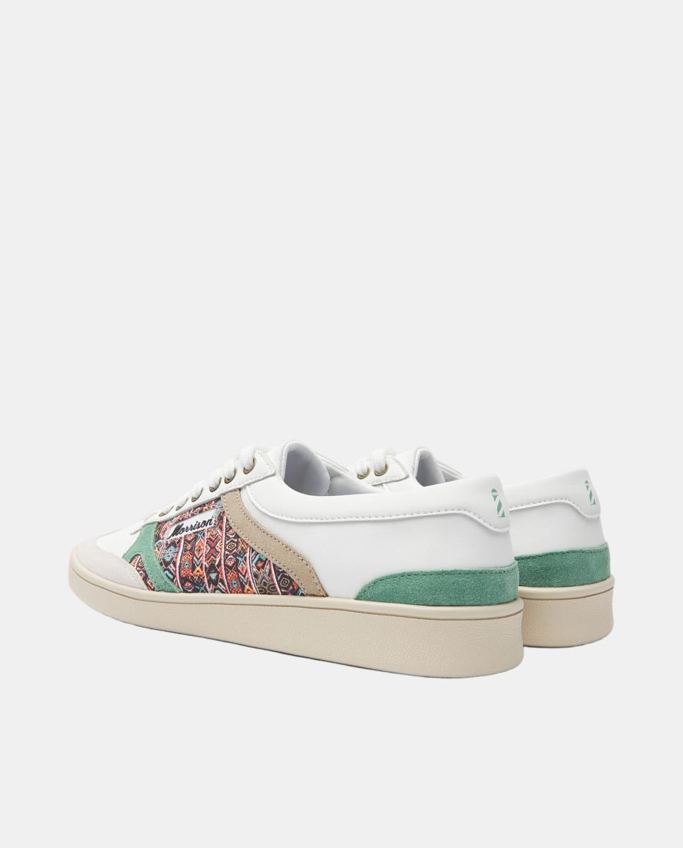 Zapatillas Nineties de hombre en cuero y detalles de serraje con estampado étnico - Morrison - Blanco Blanco-2