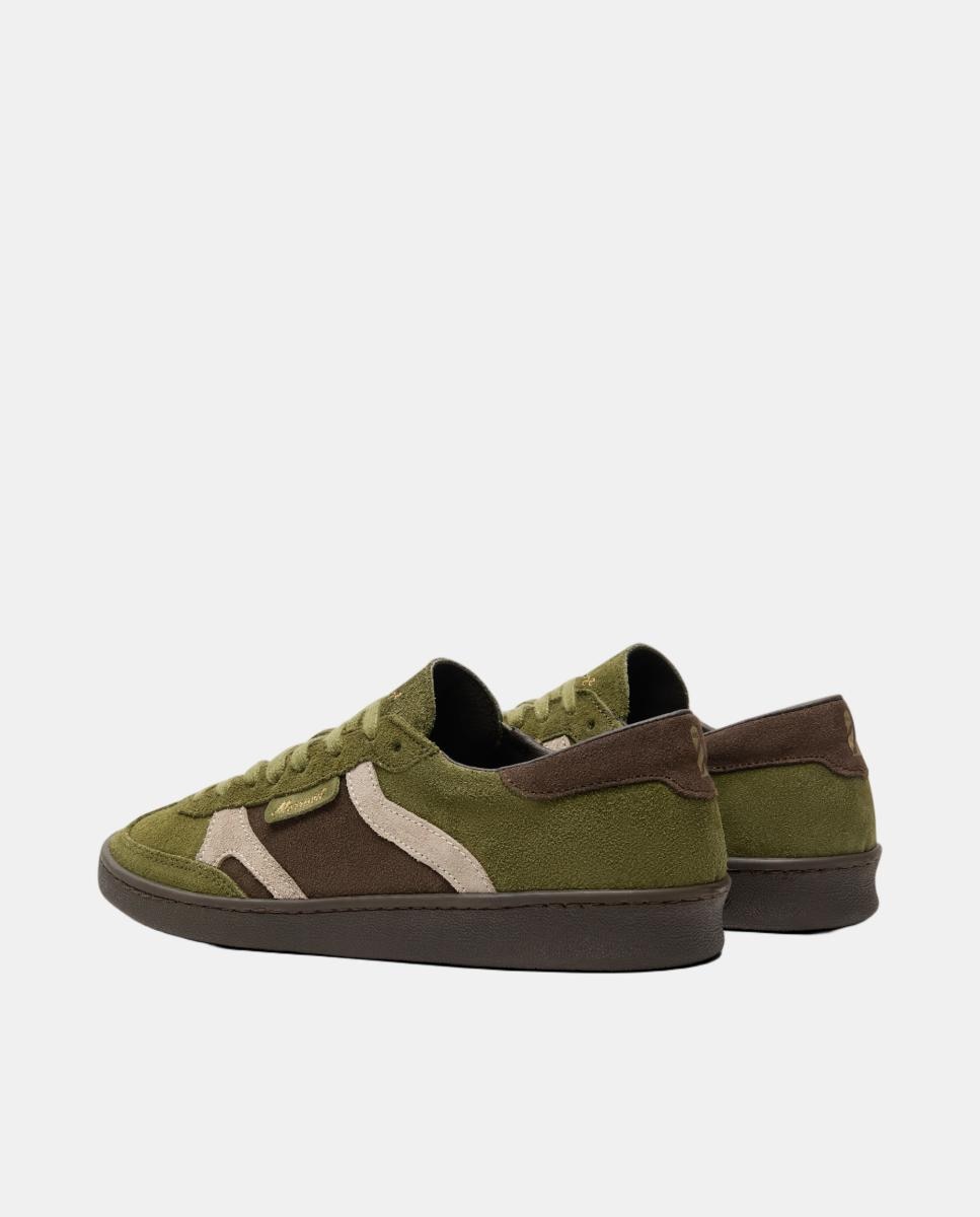 Zapatilla de serraje verde kaki con tiras en cuero beige. - Morrison - Verde oscuro Verde oscuro-2