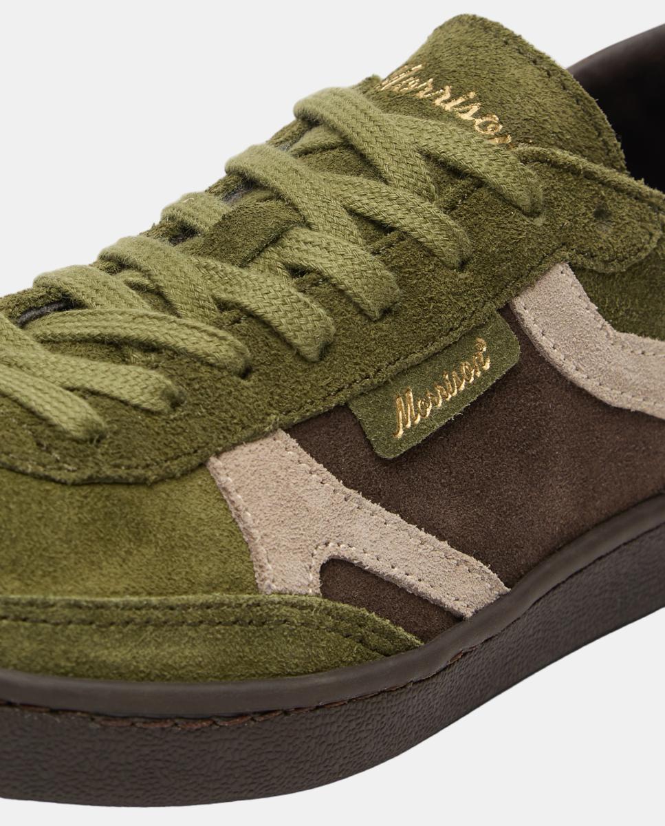 Zapatilla de serraje verde kaki con tiras en cuero beige. - Morrison - Verde oscuro Verde oscuro-3