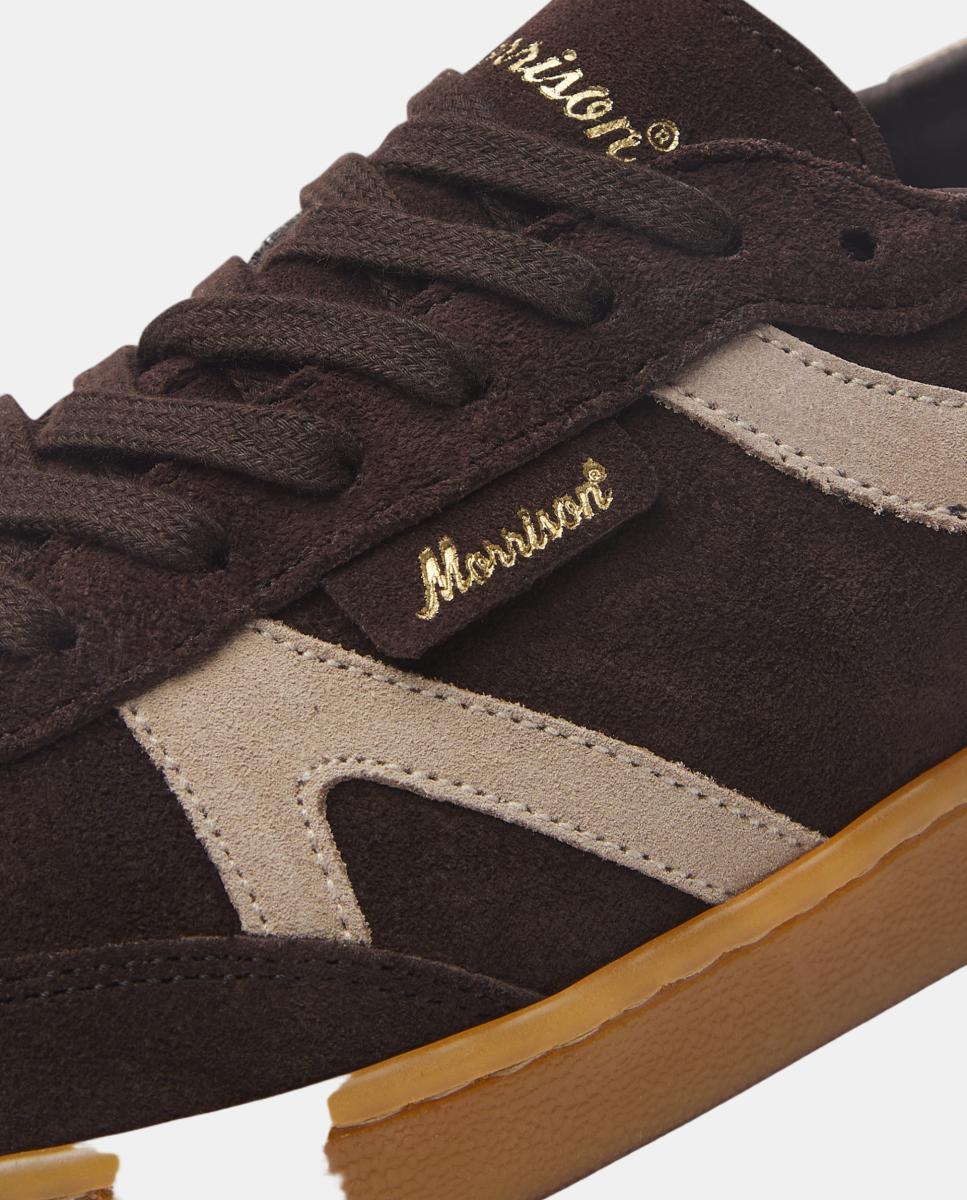 Zapatilla de serraje con tiras en cuero beige. - Morrison - Marrón oscuro Marrón oscuro-2