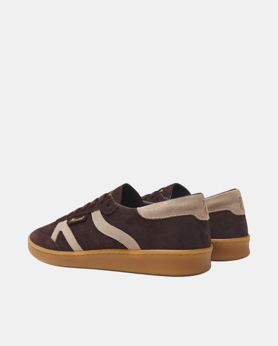 Zapatilla de serraje con tiras en cuero beige. - Morrison - Marrón oscuro Marrón oscuro-4