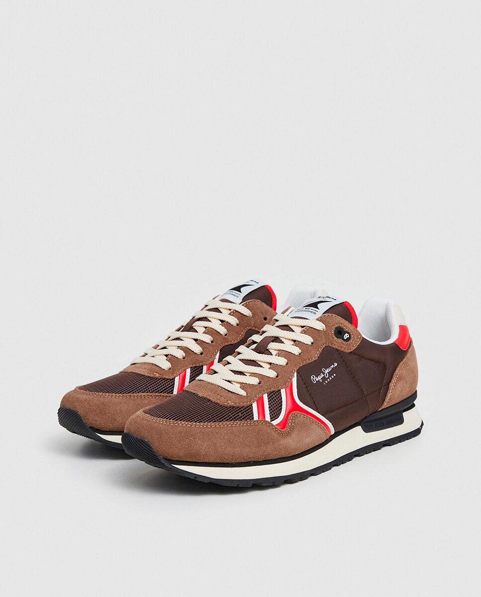 Sapatilhas Retro de Running Brit Serie com Mistura de Materiais Castanho-chocolate-3