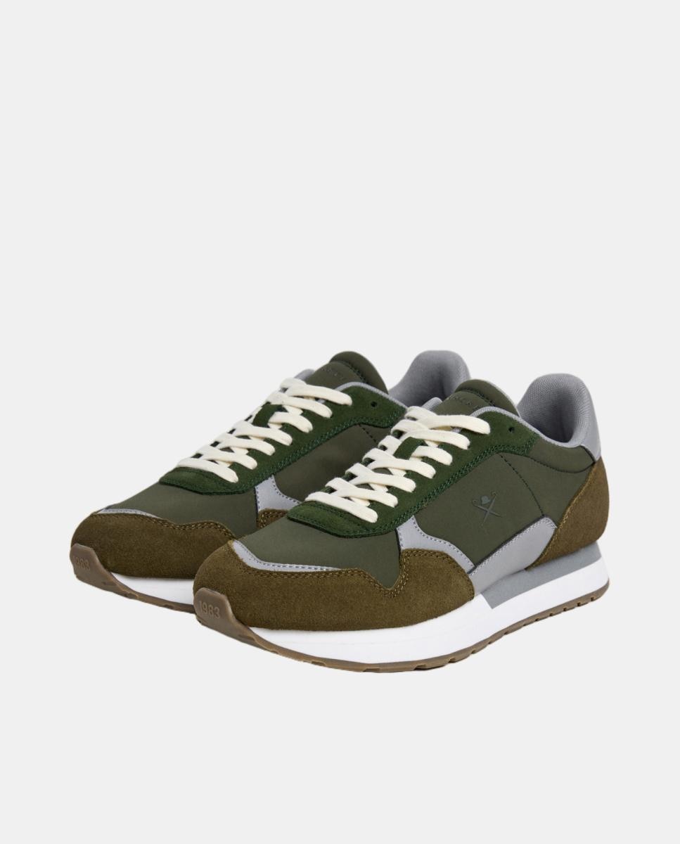Sapatilhas Desportivas de Running em Pele e Camurça Verde-militar-3
