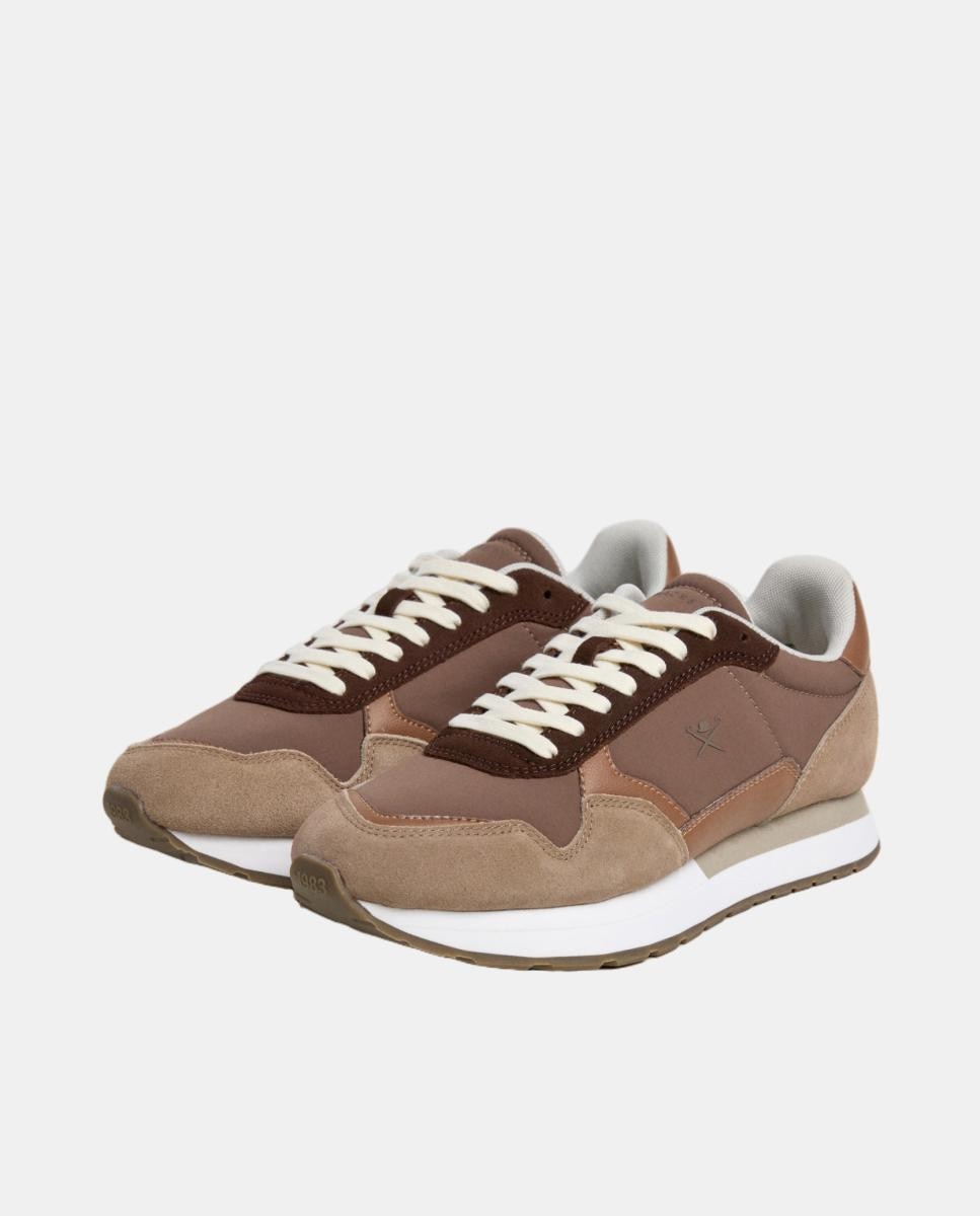 Sapatilhas Desportivas de Running em Pele e Camurça Castanho caramelo-3
