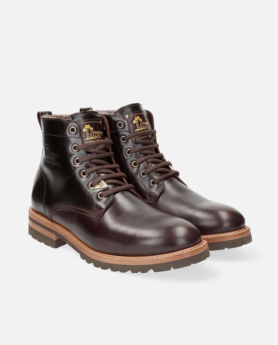 Botins em Pele com Forro de Pelo Natural Castanho-escuro-16