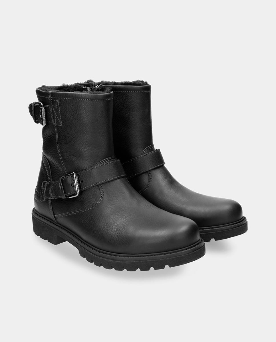 Botas em Pele com Forro de Pelo Sintético Preto-2