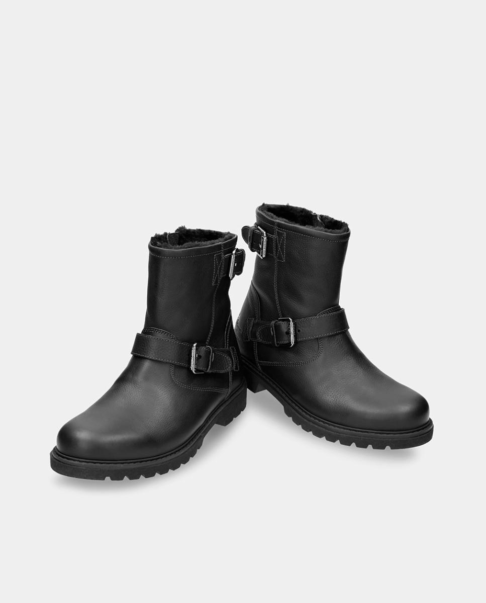 Botas em Pele com Forro de Pelo Sintético Preto-3