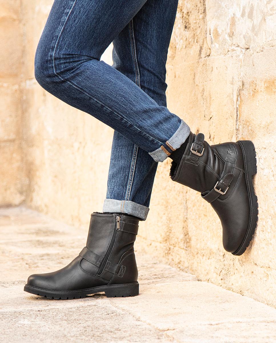 Botas em Pele com Forro de Pelo Sintético Preto-10