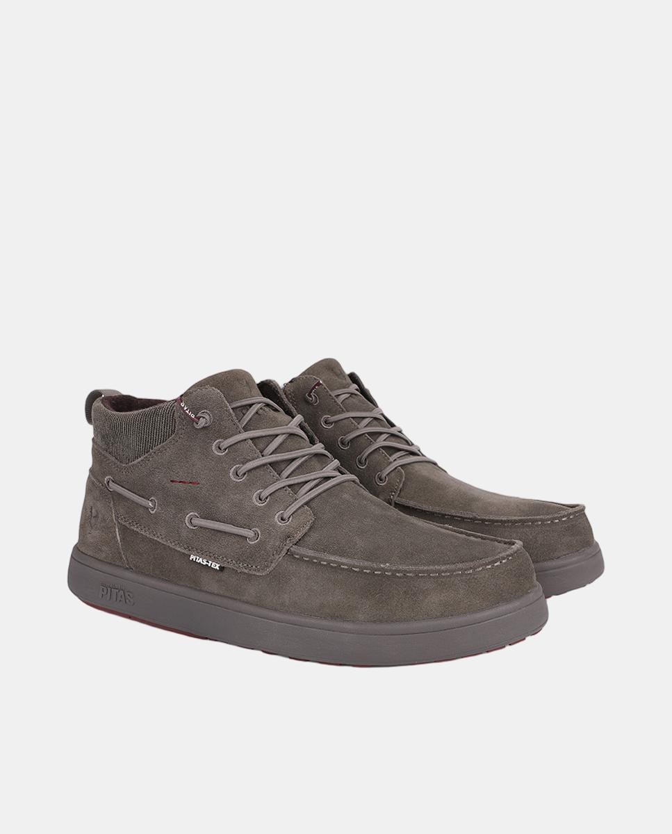 Zapato de hombre tipo botin caña baja piel easy-on - Walk In Pitas - Gris pardo Gris pardo-2